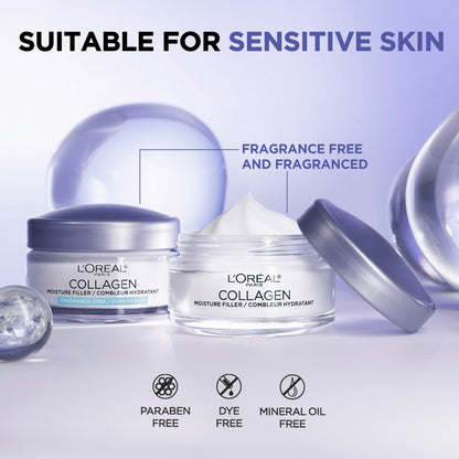 L'Oreal Paris Collagen Moisture Filler Face Cream, Anti-Aging Face Moisturizer, Non-Greasy Skin Care Formula for Up to 48HR Hydration, 1.7oz