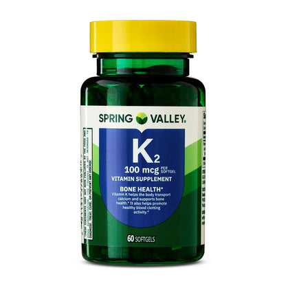 (3 pack) Spring Valley Vitamin K2 100mcg Soft Gel Capsules for Bone Health, 60 Count