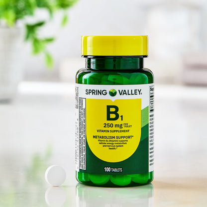 Spring Valley Vitamin B1 Supplement Tablets for Metabolism Support, 250 mg, 100 Count