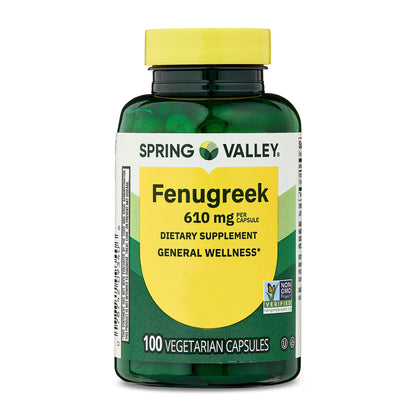 (3 pack) Spring Valley Fenugreek Dietary Supplement Vegetarian Capsules for General Wellness, 610 mg, 100 Count
