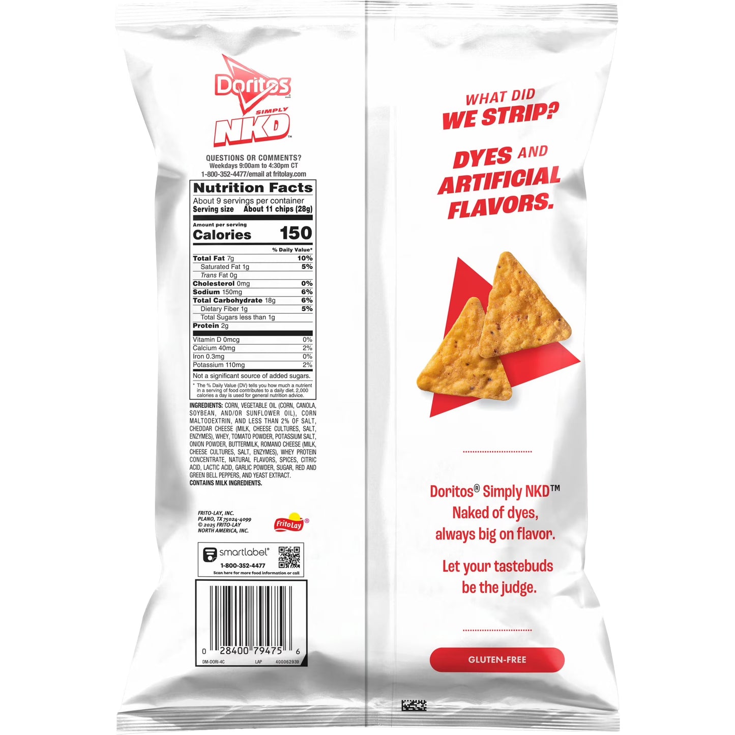 Doritos Simply NKD No Dyes No Artificial Flavors Nacho Cheese Tortilla Chips Bag, 9.25 oz