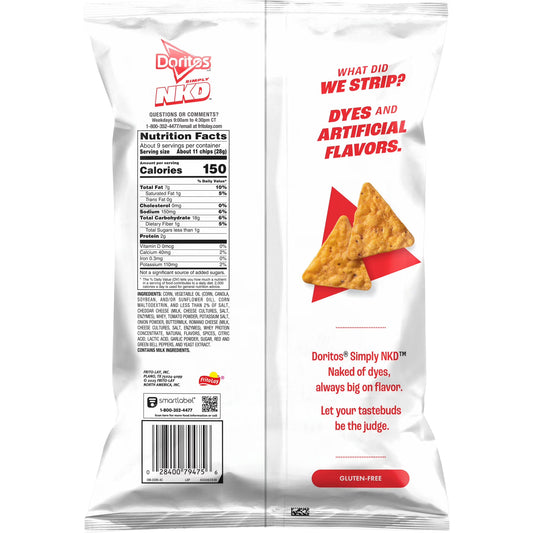 Doritos Simply NKD No Dyes No Artificial Flavors Nacho Cheese Tortilla Chips Bag, 9.25 oz