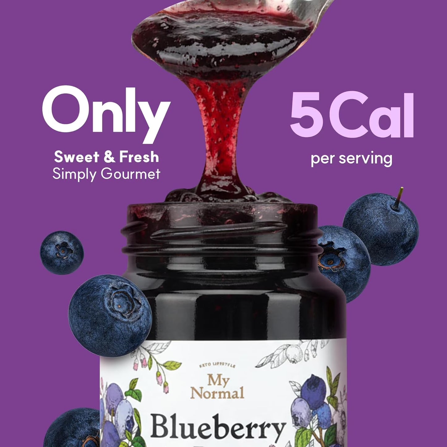 My Normal Low Calorie Blueberry Jam – Diabetic-Friendly, Canadian Blueberry 55% Fruit Jelly with Allulose, Keto & Zero Sugar Jam - Only 4 Ingredients, No Artificial Additives (320g, 11.28 oz)