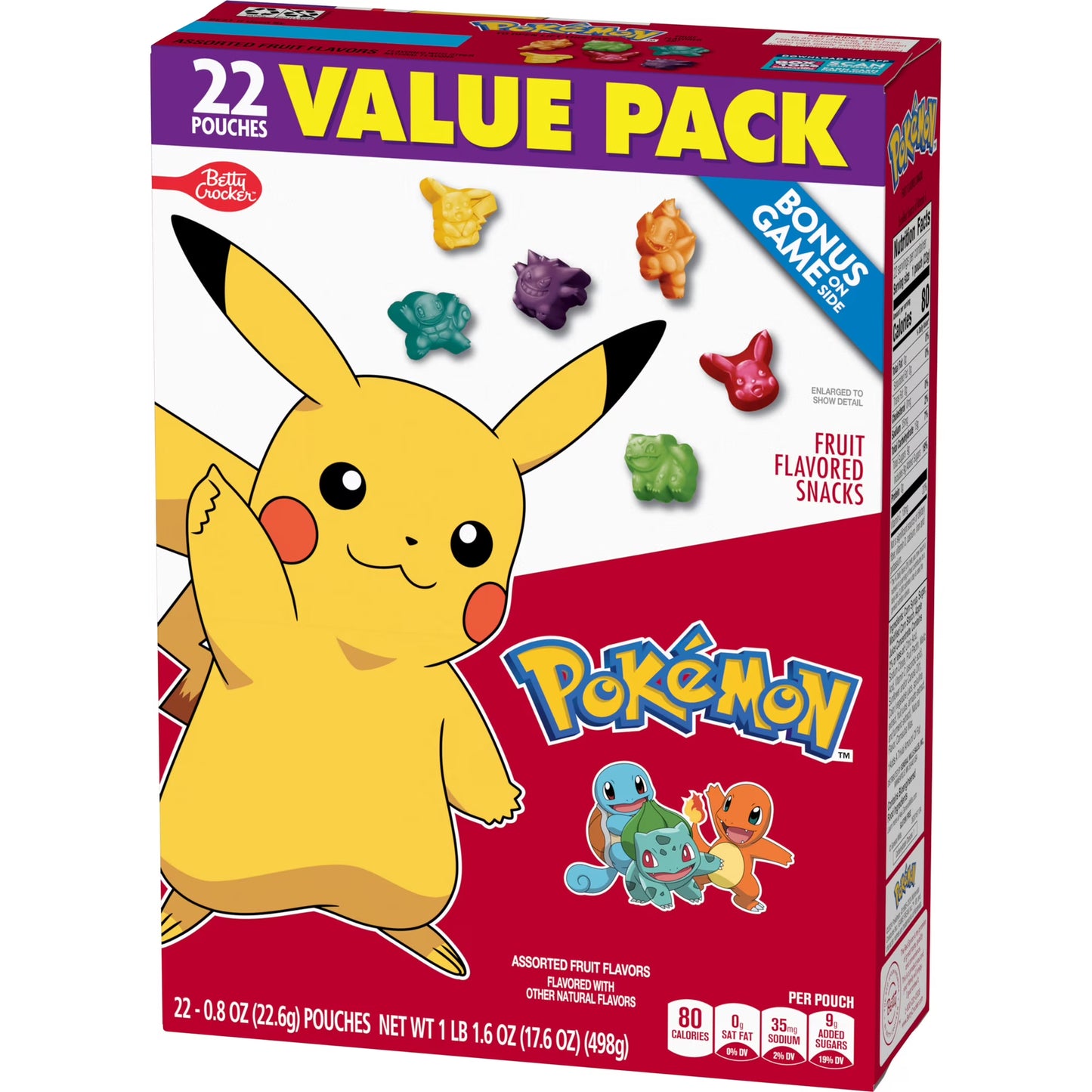 Pokemon Fruit Flavored Snacks, Fat Free and Gluten Free, Value Pack, 17.6 oz, 22 Pouches