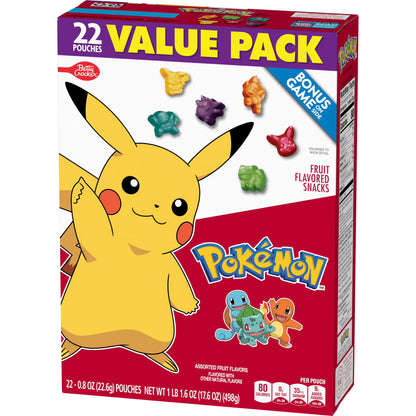 Pokemon Fruit Flavored Snacks, Fat Free and Gluten Free, Value Pack, 17.6 oz, 22 Pouches