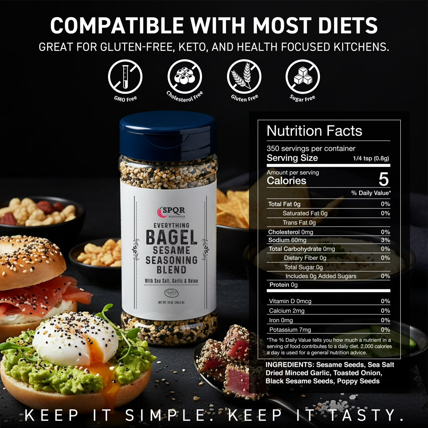 Everything Bagel Seasoning Blend by SPQR Seasonings Original XL 10 oz. Jar Delicious Blend of Sea Salt and Mixed Spices