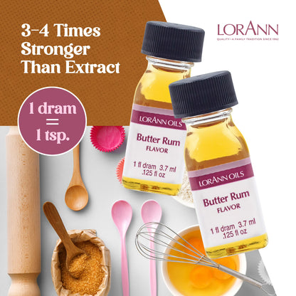 LorAnn Butter Rum Super Strength Flavor - Twin Pack of 1 Dram Bottles (.125 fl oz) - Candy, Confections & Baking