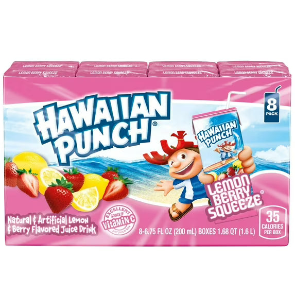 PR Hawaiian Punch Lemon Berry Flavor Juice, 8 pack, 54oz, Shelf Stable, Liquids, Cardboard Box