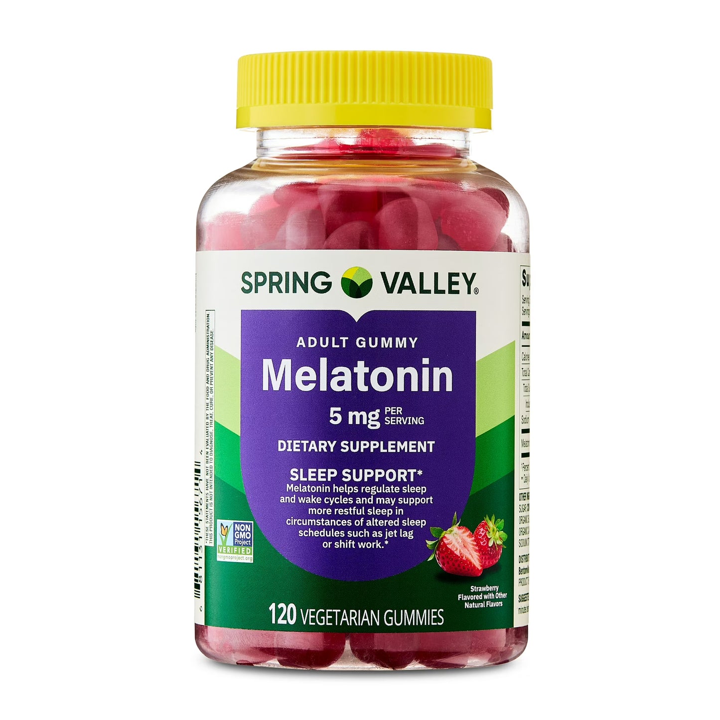 (3 pack) Spring Valley Non GMO Melatonin Sleep Support Dietary Supplement Gummies, Strawberry, 5 mg, 120 Count
