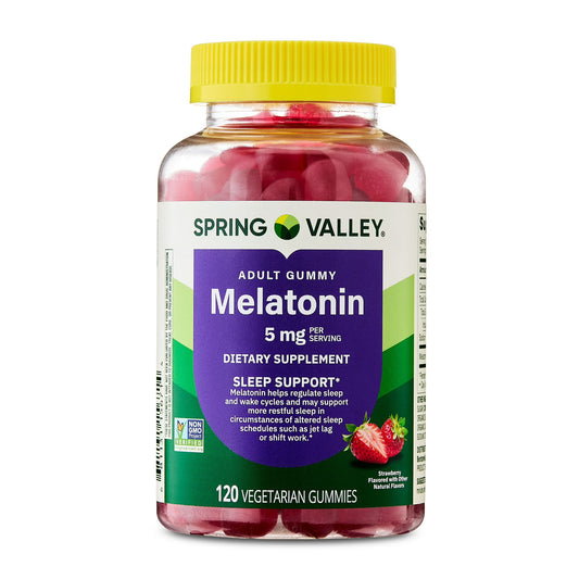 (3 pack) Spring Valley Non GMO Melatonin Sleep Support Dietary Supplement Gummies, Strawberry, 5 mg, 120 Count