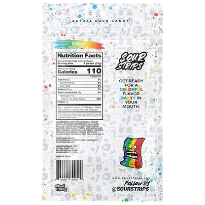Sour Strips Rainbow Flavored Chewy Sour Candy Bag, 3.4 oz
