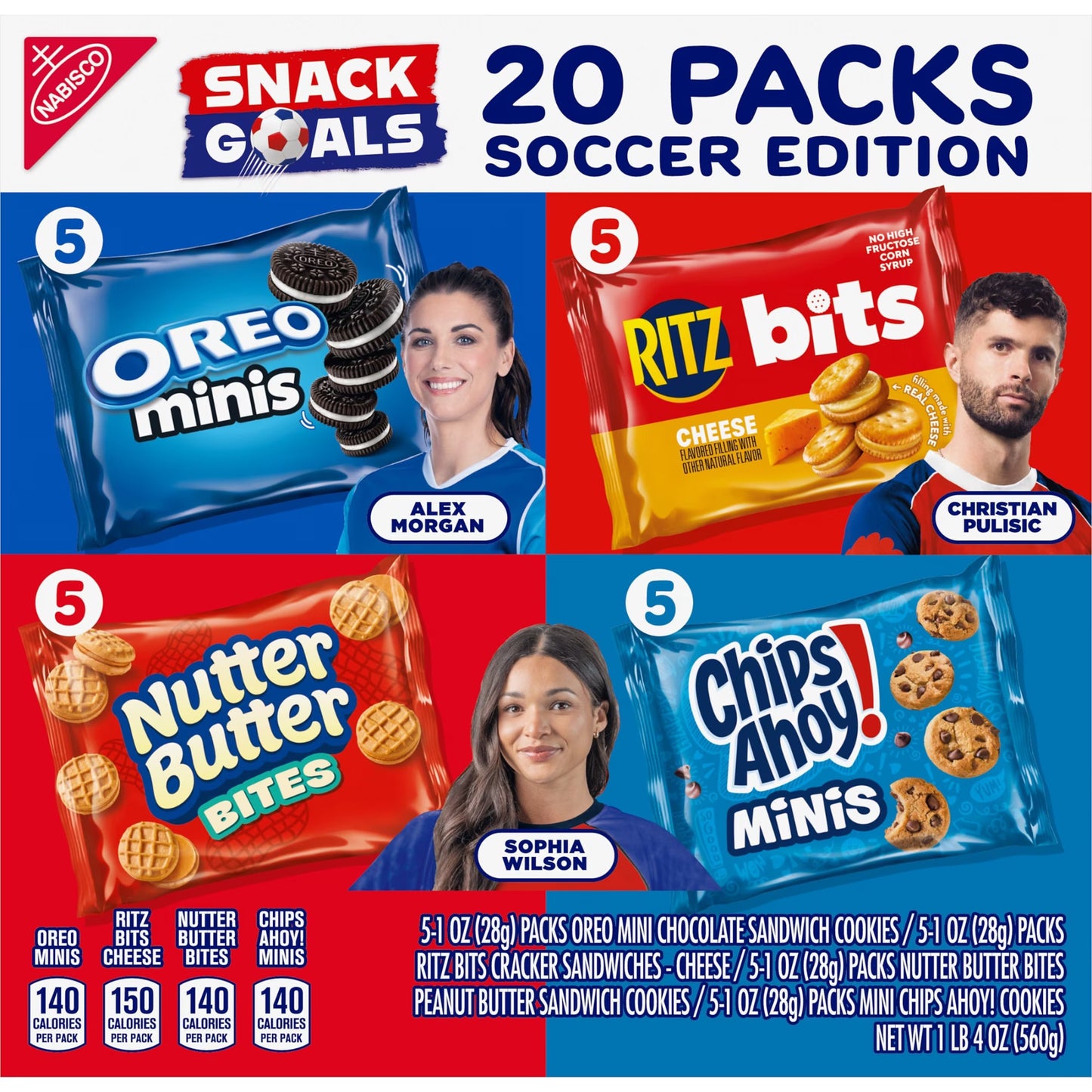 Nabisco Classic Mix Variety Pack, OREO, CHIPS AHOY!, Nutter Butter, RITZ Bits Cheese, 20 Snack Packs