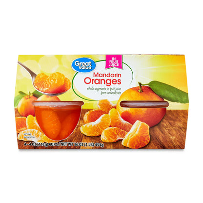 (6 pack) Great Value Mandarin Oranges in 100% Juice, 4 oz, 4 Count