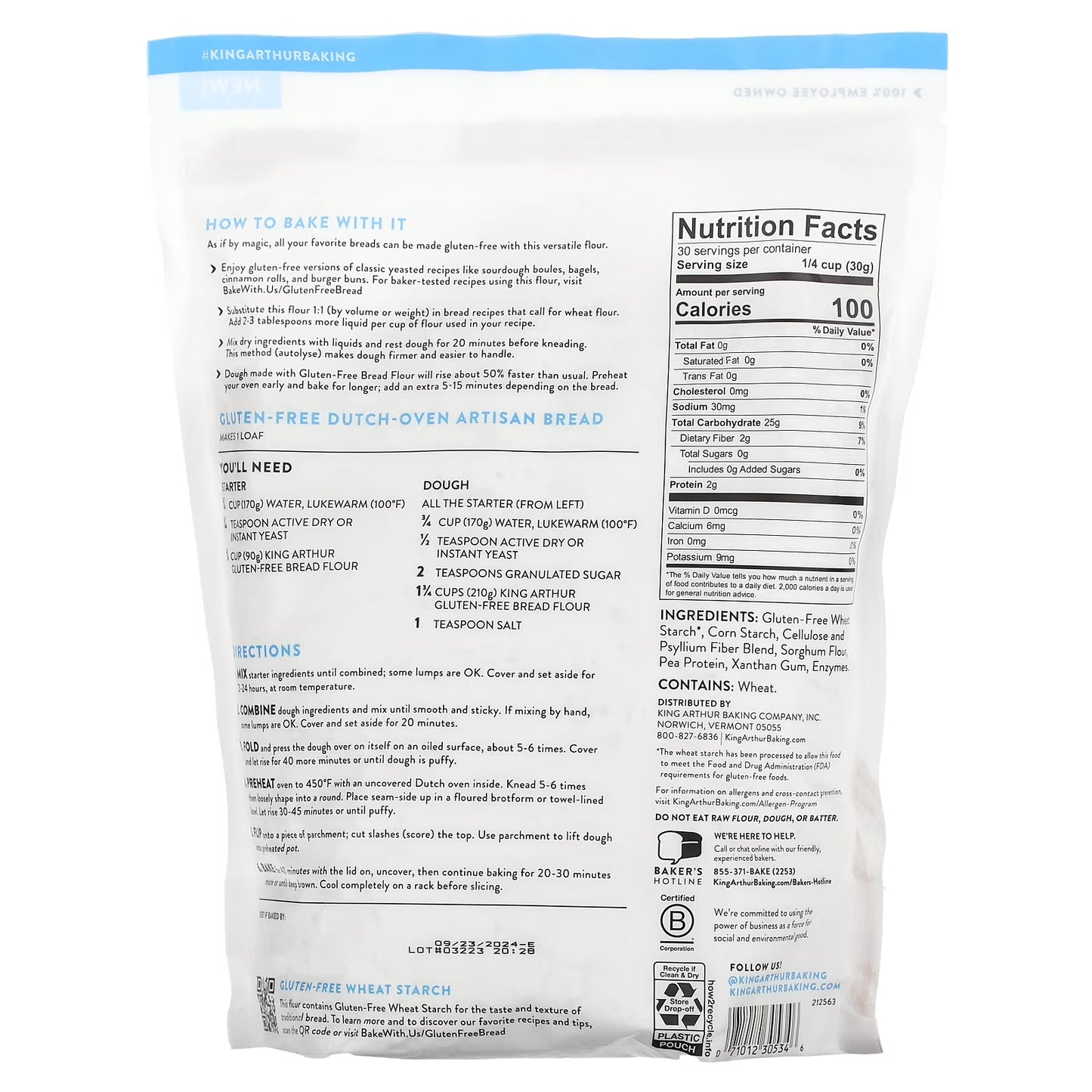King Arthur Baking Company Certified Gluten-Free, 1:1 Flour Replacement Bread Flour, 2 lb Bag