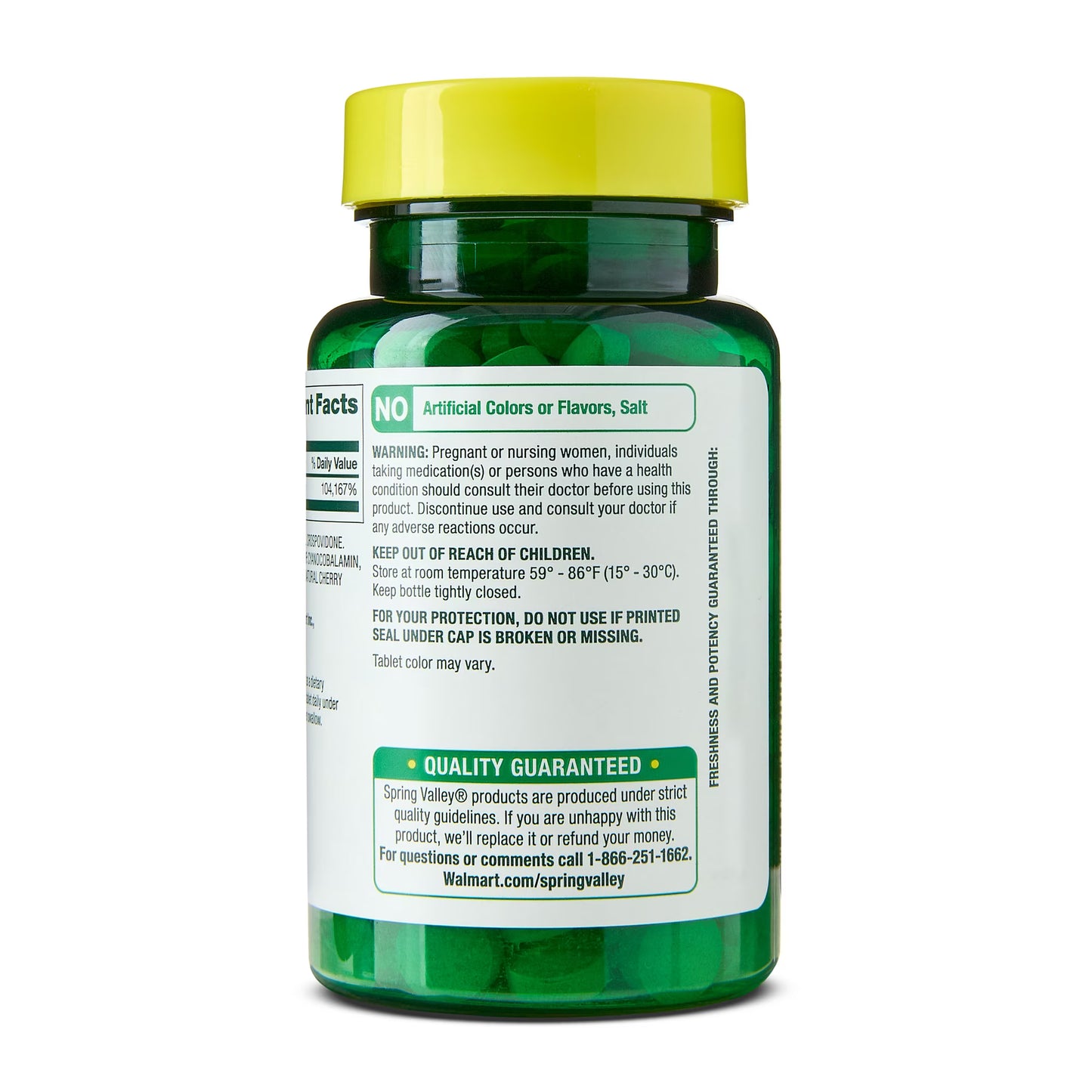 Spring Valley Vitamin B12 Quick-Dissolve Tablets Dietary Supplement, 2,500 Mcg, Cherry, 60 Count