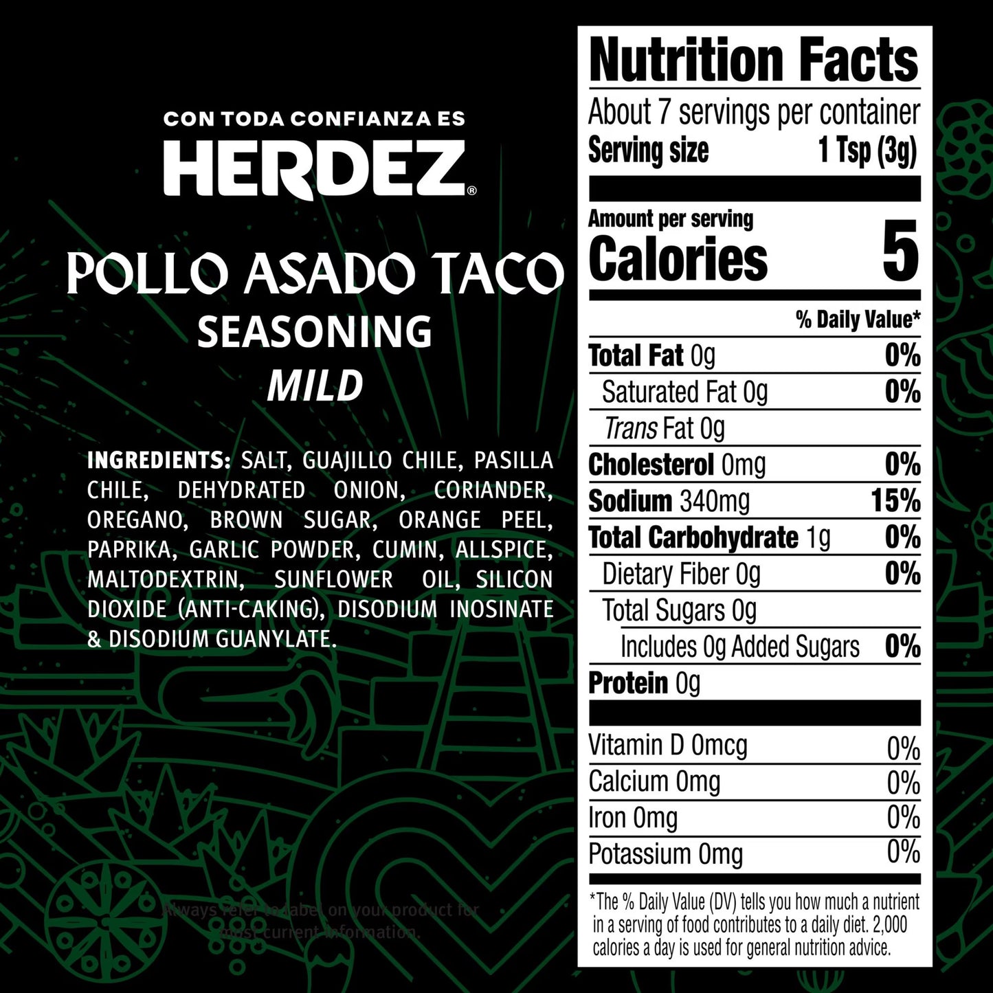 HERDEZ Pollo Asado Taco Seasoning Mild, Taco Seasoning with Mild Chiles & Spices, 0.78oz Packet