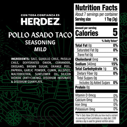 HERDEZ Pollo Asado Taco Seasoning Mild, Taco Seasoning with Mild Chiles & Spices, 0.78oz Packet
