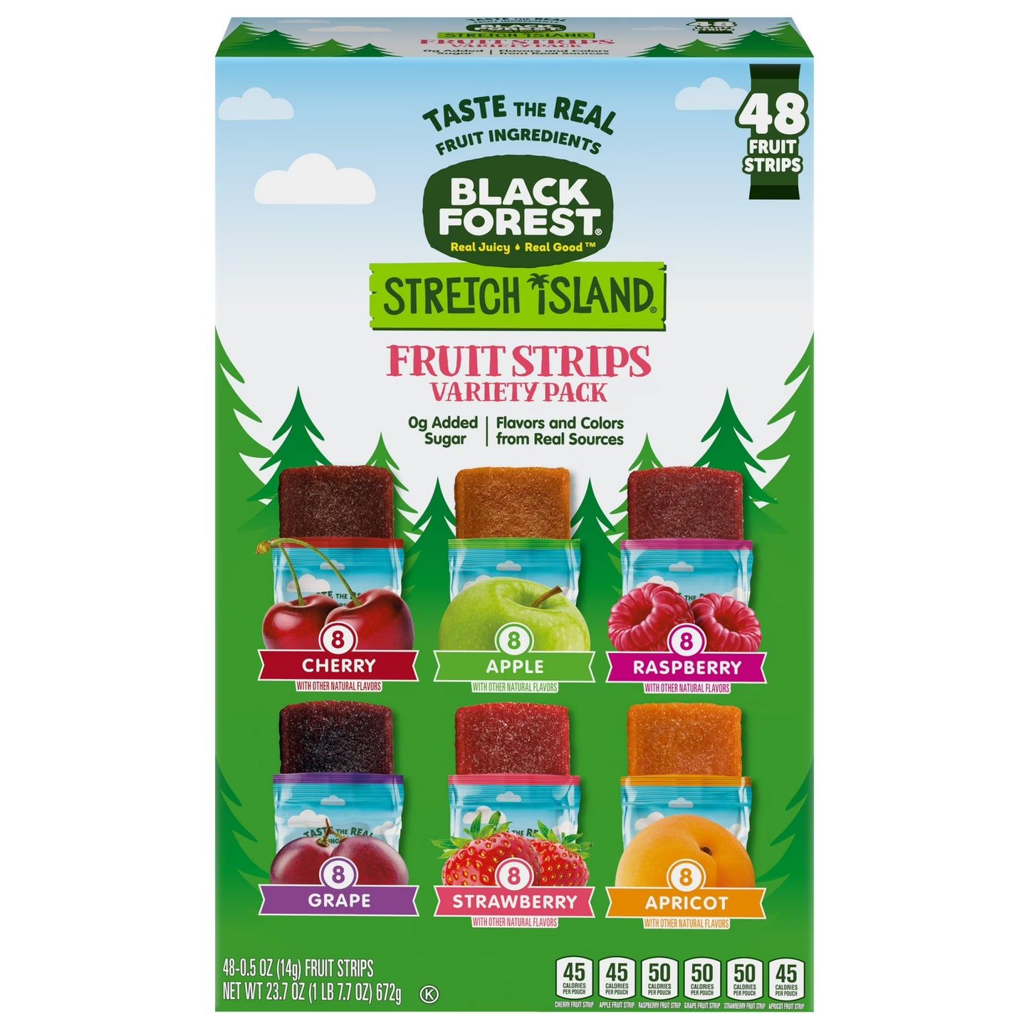 Black Forest Stretch Island Fruit Strips, Variety Pack, 48 Count, Cherry, Apple, Raspberry, Grape, Strawberry, and Apricot, Zero Grams Added Sugar, Non-GMO
