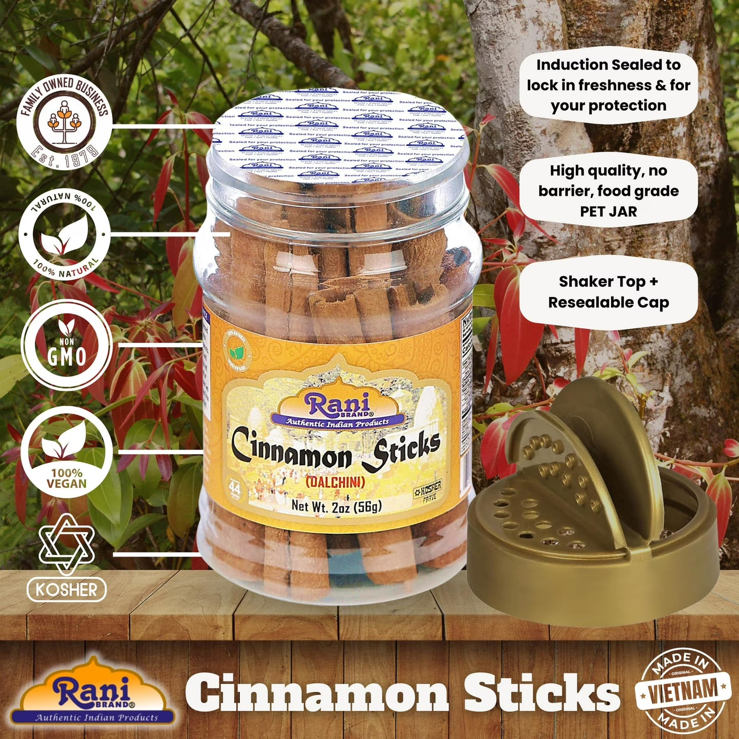 Rani Cinnamon Sticks 2oz (56g) ~ 10-13 Sticks 3 Inches in Length Cassia Round, PET Jar ~ All Natural | Vegan | No Colors | Gluten Friendly | NON-GMO | Kosher