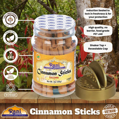 Rani Cinnamon Sticks 2oz (56g) ~ 10-13 Sticks 3 Inches in Length Cassia Round, PET Jar ~ All Natural | Vegan | No Colors | Gluten Friendly | NON-GMO | Kosher