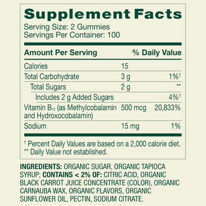 Spring Valley Vitamin B12 Supplement Vegetarian Gummies for Metabolism Support, Raspberry Flavor, 500 mcg, 200 Count