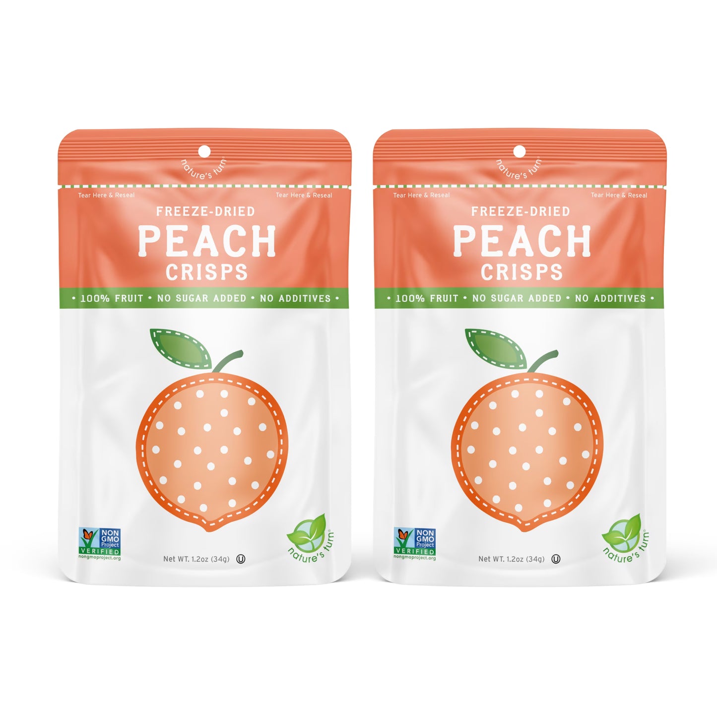 Nature's Turn Freeze-Dried Peach Crisps, No Added Sugar, Healthy Natural Fruit Crisp Snack for School Lunches, 6 Pack (1.2 oz Each)