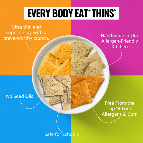 Every Body Eat Snack Thins Variety Pack, Gluten & Dairy Free, Vegan, School Lunch Snacks, Single Serve (Pack of 20)