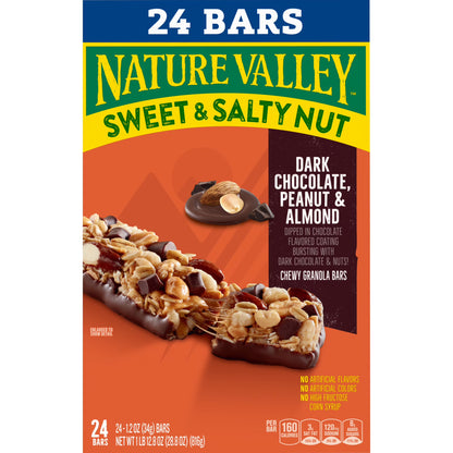 Nature Valley Sweet and Salty Nut Bars, Dark Chocolate Peanut Almond, 24 Bars, 28.8 oz