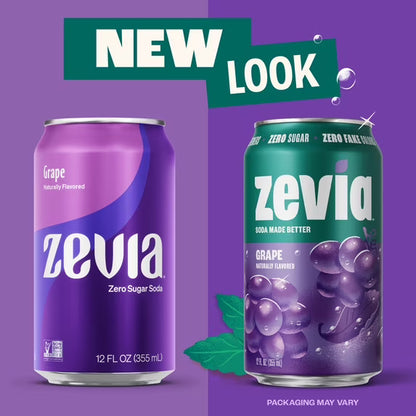 Zevia Zero Sugar, 0 Calorie Grape Soda, 12 fl oz, 8 Pack Cans
