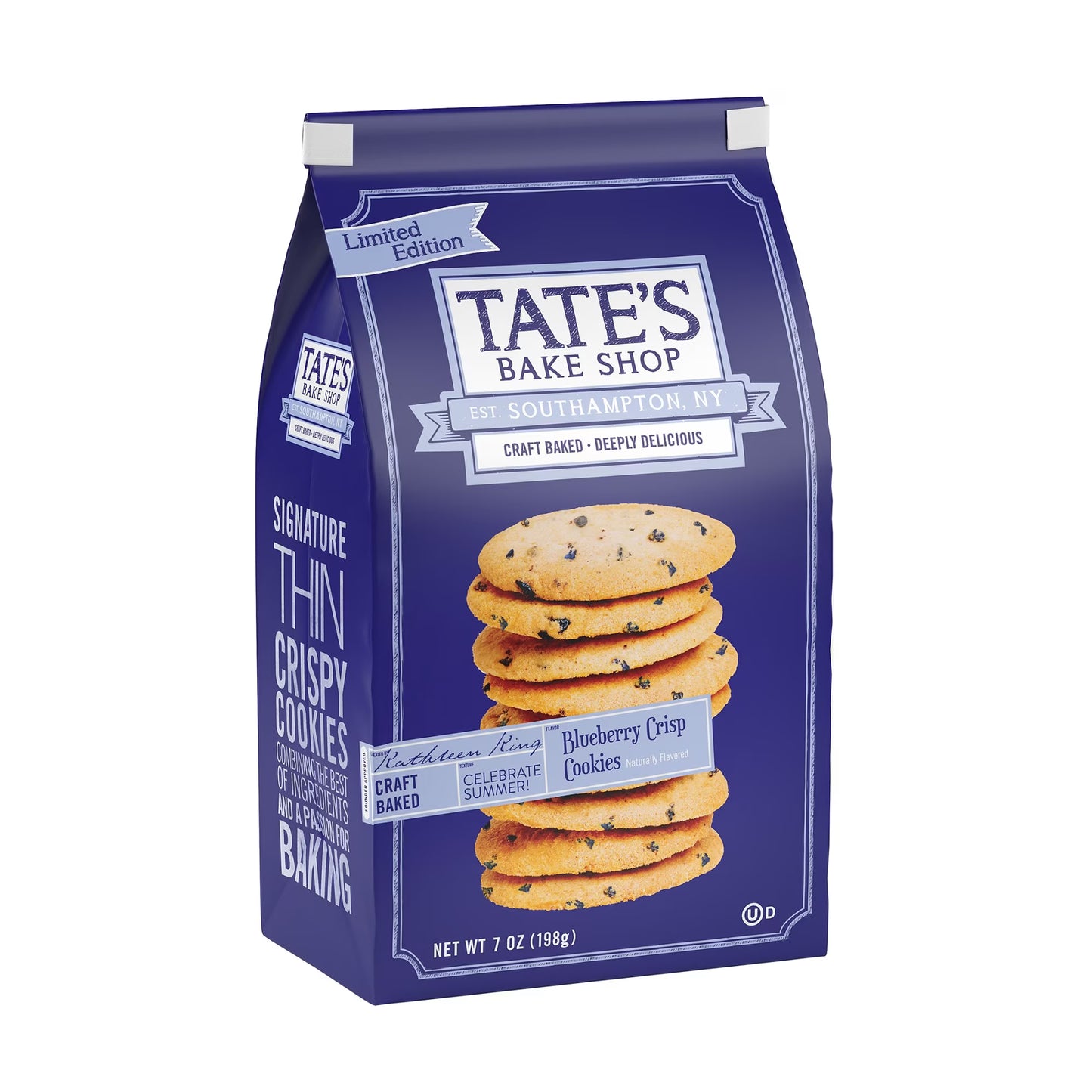 Tate's Bake Shop Blueberry Crisp Cookies, Limited Edition, 7 oz Bag