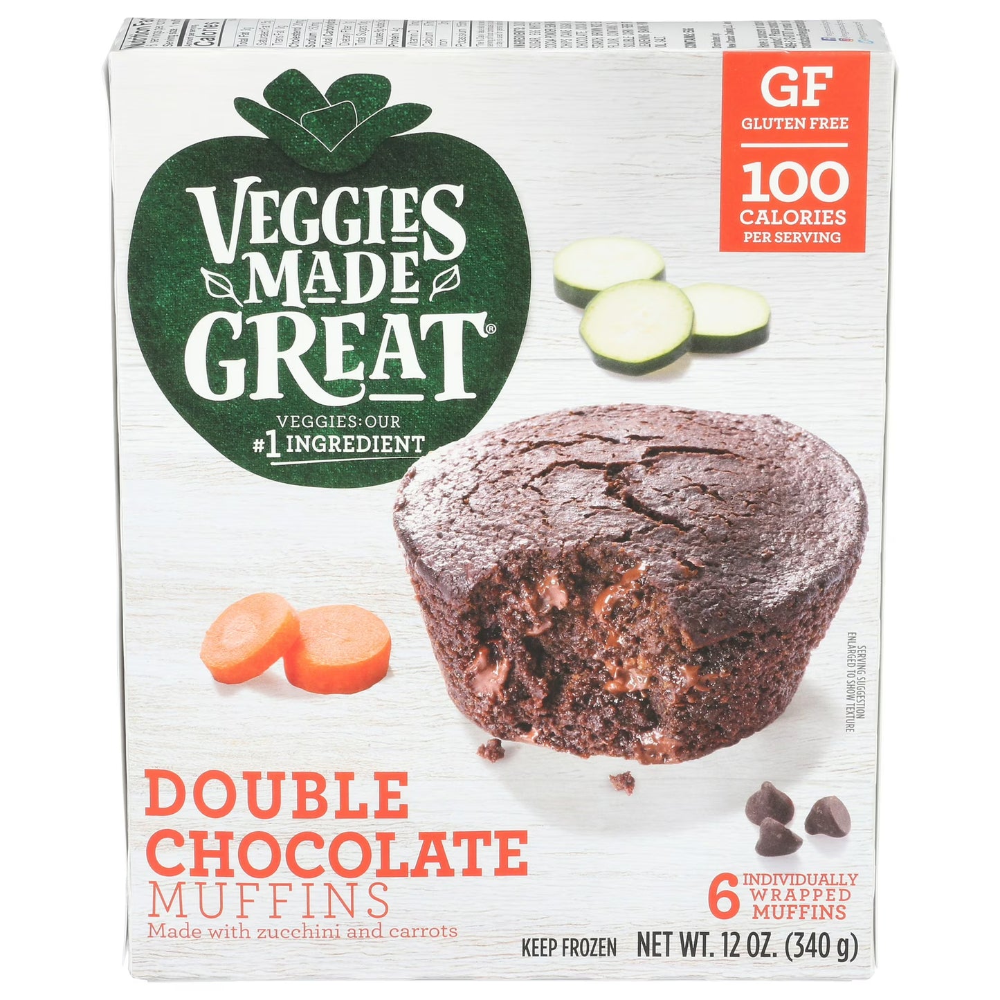 Veggies Made Great Double Chocolate Muffin, 12oz, 6ct Box (Frozen)
