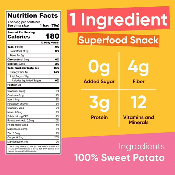 Yammy 1 Ingredient Superfood Snack Variety Pack, Dried Sweet Potato Sticks, Mango Chips, Dragon Fruit Chips, Like Freeze Dried Fruit (Pack of 9)