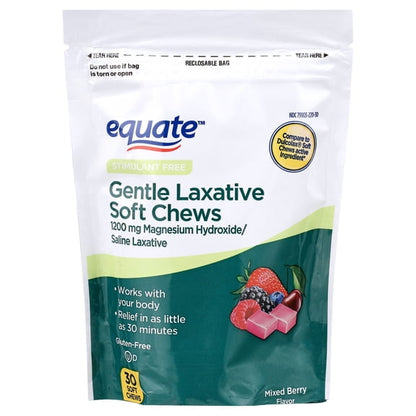 (3 pack) Equate Gentle Laxative Soft Chew for Constipation Relief, Mixed Berry Flavor, 30 Count