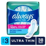 (3 pack) Always Ultra Thin Daytime Pads with Wings, Size 3, Unscented, 38 Count