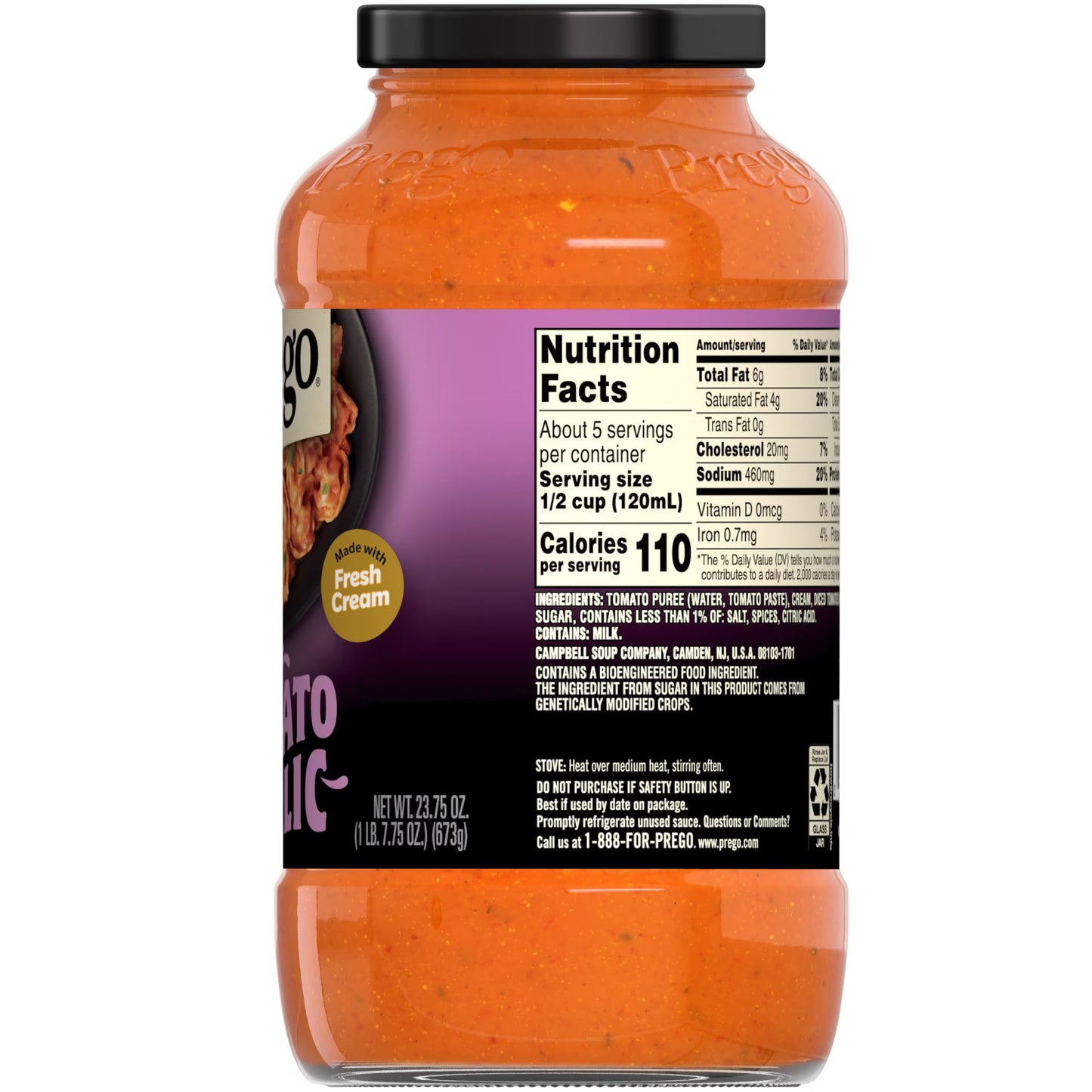 Prego Creamy Tomato Pasta Sauce with Garlic, 24 oz Jar