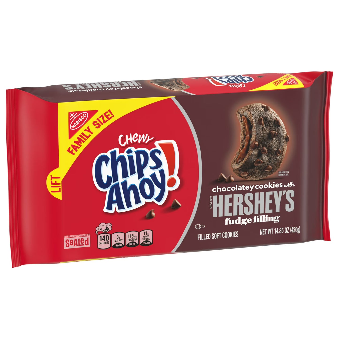 CHIPS AHOY! Chewy Chocolatey Hershey's Fudge Filled Soft Chocolate Chip Cookies, Family Size, 14.85 oz