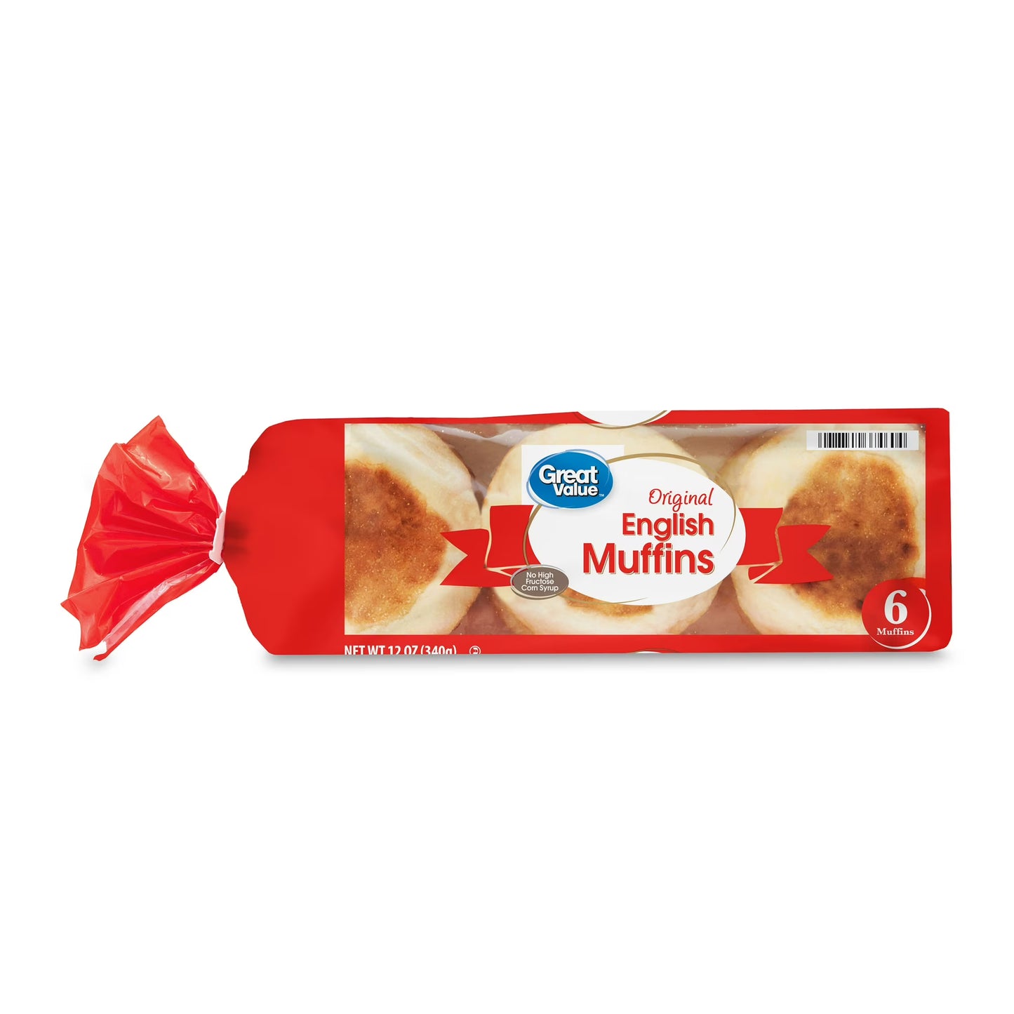 Great Value Original English Muffins, 12 oz Bag, 6 Count (Refrigerated)