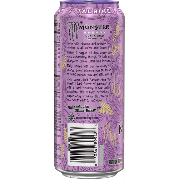 Monster Energy, Ultra Wild Passion, Zero Sugar Energy Drink, 16 fl oz, Can