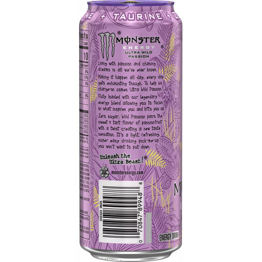 Monster Energy, Ultra Wild Passion, Zero Sugar Energy Drink, 16 fl oz, Can