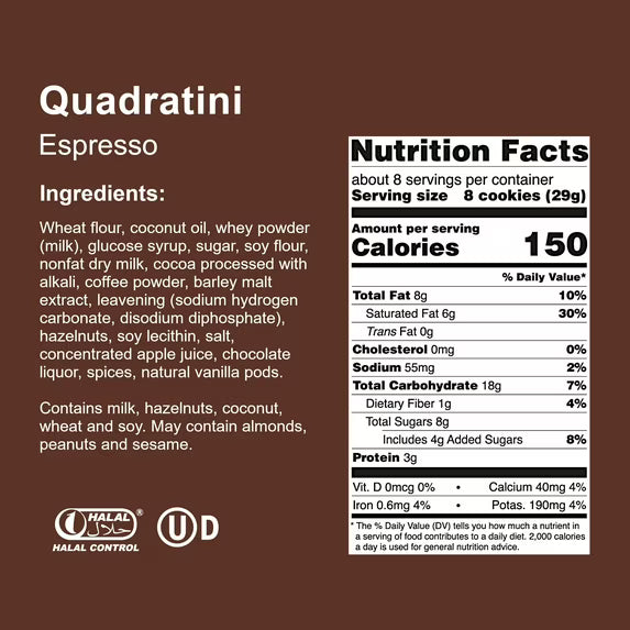 Loacker Quadratini Espresso, Non-GMO Cream-Filled Cream-Filled Bite-Size Wafer Cookies, 7.76 oz, Pack of 6