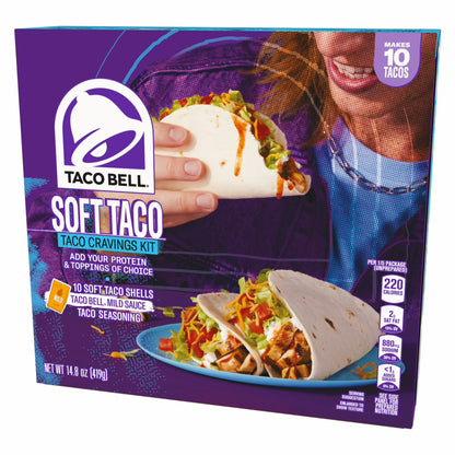 (3 pack) Taco Bell Soft Taco Cravings Kit with 10 Soft Tortillas, Taco Bell Mild Sauce & Seasoning, 14.8 oz Box