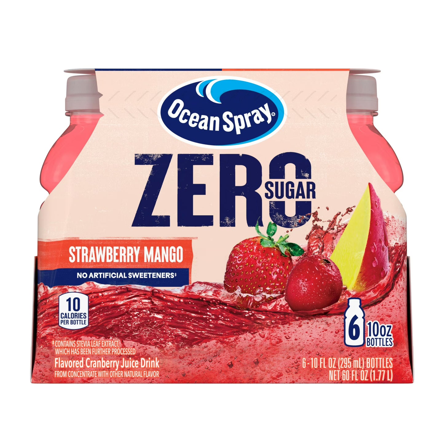 Ocean Spray ZERO Sugar Strawberry Mango Juice Drink, 10 Fl Oz Bottle, 6 Count