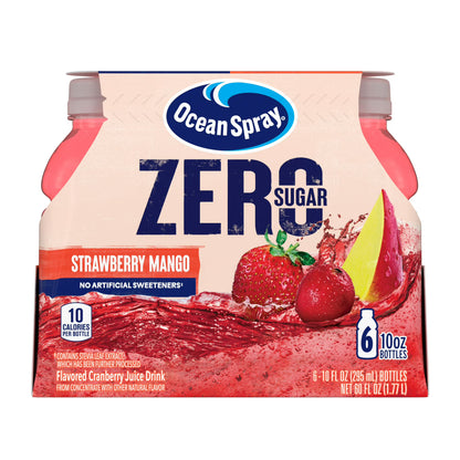 Ocean Spray ZERO Sugar Strawberry Mango Juice Drink, 10 Fl Oz Bottle, 6 Count