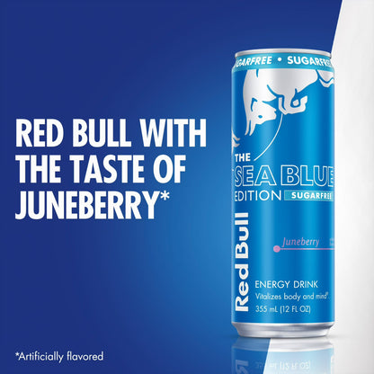 Red Bull Sea Blue Edition Sugarfree Energy Drink, Juneberry, 12 fl. oz., 6 x 4 Cans