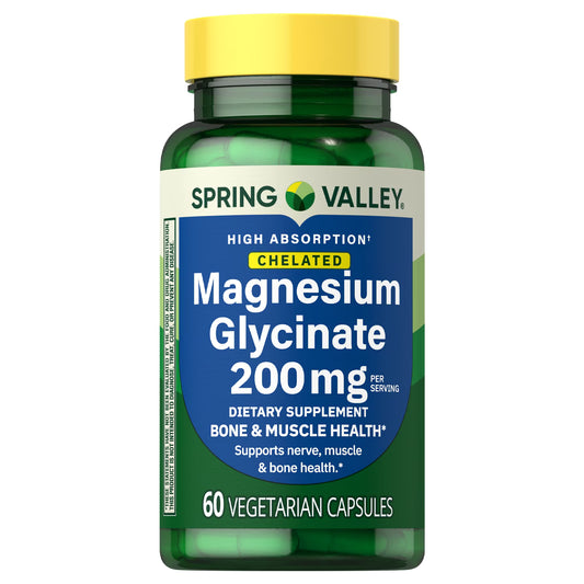 (3 pack) Spring Valley Magnesium Glycinate 200 mg Capsules, Supports Bone & Joint Health