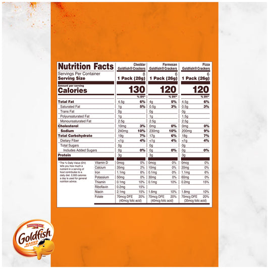 Goldfish Crackers Say Cheeeese Variety Pack with Cheddar, Pizza and Parmesan, Snack Packs, 20 Count