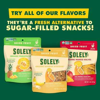 SOLELY Organic Dried Pineapple Rings (5.5 oz Resealable Bags, pack of 4), Real Fresh Fruit, 1 Ingredient, Healthy Snacks for All, Vegan 4 Bags (22 oz)