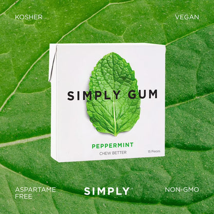 SIMPLY Gum Plastic-Free Chewing Gum Mint Lovers - Peppermint, Spearmint - 15 Pieces, 6 Pack