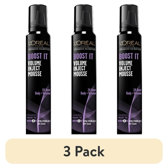 (3 pack) L'Oreal Paris Advanced Hairstyle Boost It 24 Hour Body + Volume Hair Styling Mousse 8.3 oz