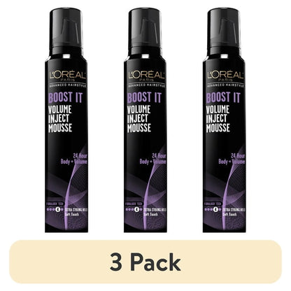 (3 pack) L'Oreal Paris Advanced Hairstyle Boost It 24 Hour Body + Volume Hair Styling Mousse 8.3 oz